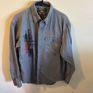 mens harley davidson canvas button down collared shirt gray  long sleeve